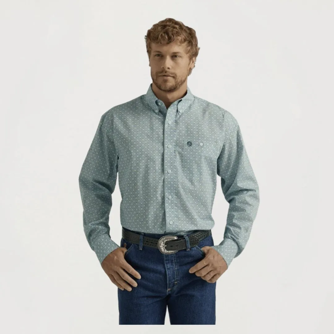 Wrangler Men’s George Strait One Pocket Long Sleeve Blue