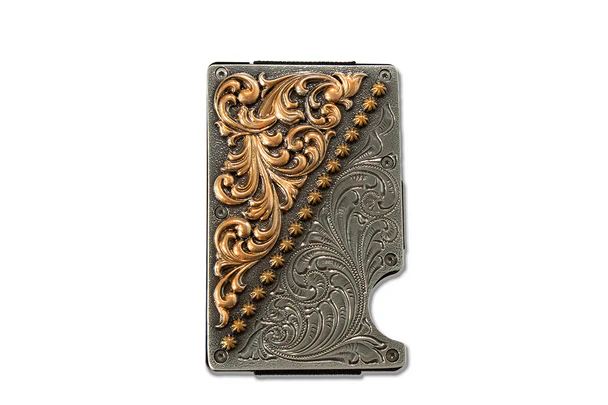 3D Mens Smart Wallet Scroll Engraved Silver - Image 3