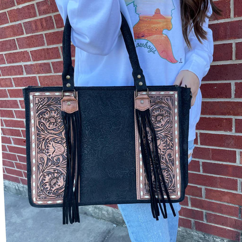 American Darling Women's Hand Tooled Suede In Black