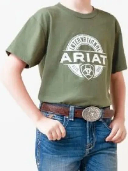 Ariat Boy's Shirt Lightweight T-Shirt Logo Forest Green -Clearance - Image 2