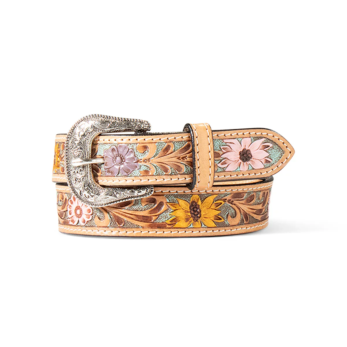 ARIAT GIRL’S SUNFLOWER DAISY HAND TOOLED BELT – MULTI COLOURED