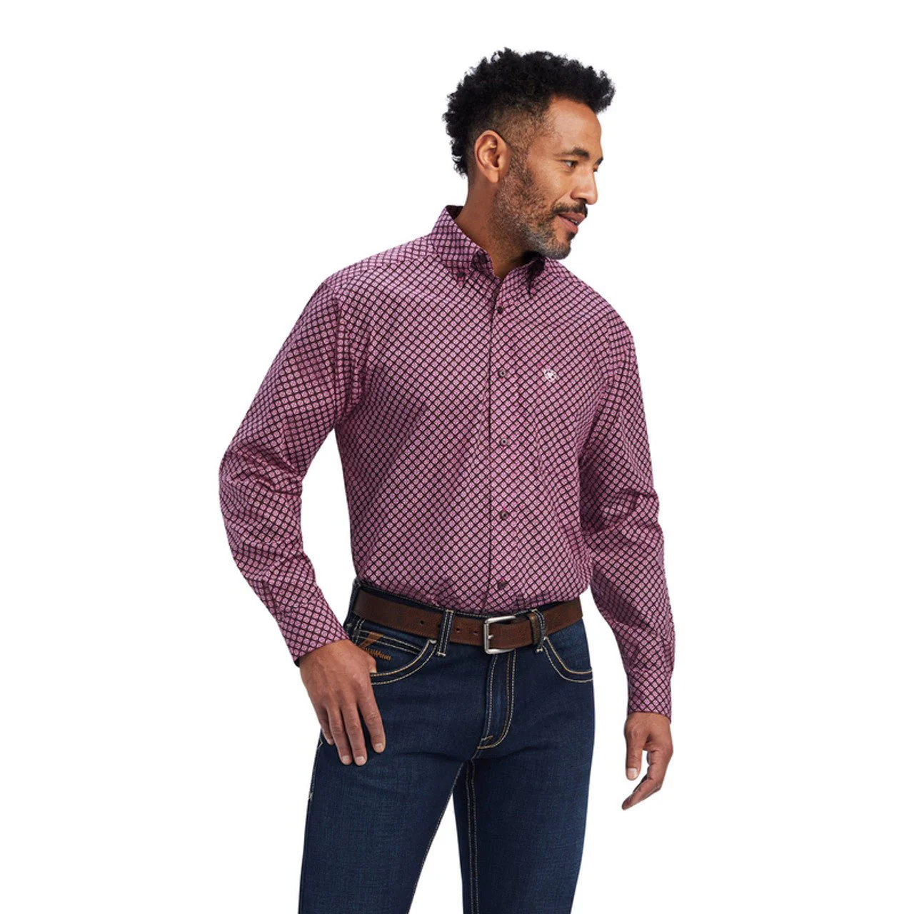 Ariat Men’s Finegan Pink Geometric Print Long Sleeve Shirt