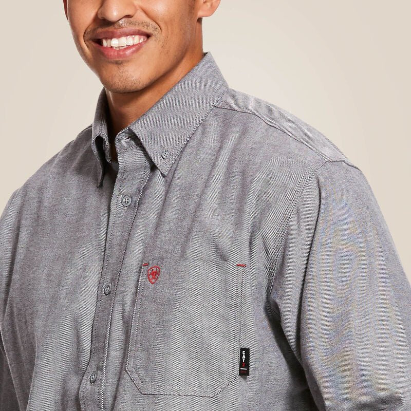 Ariat Men’s Flame Resistant Solid Twill DuraStretch Work Shirt Grey - Image 2