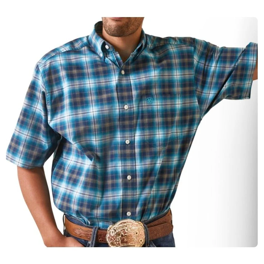 Ariat Men’s Shirt Casual Pro Short Sleeve Kenneth Blue Plaid