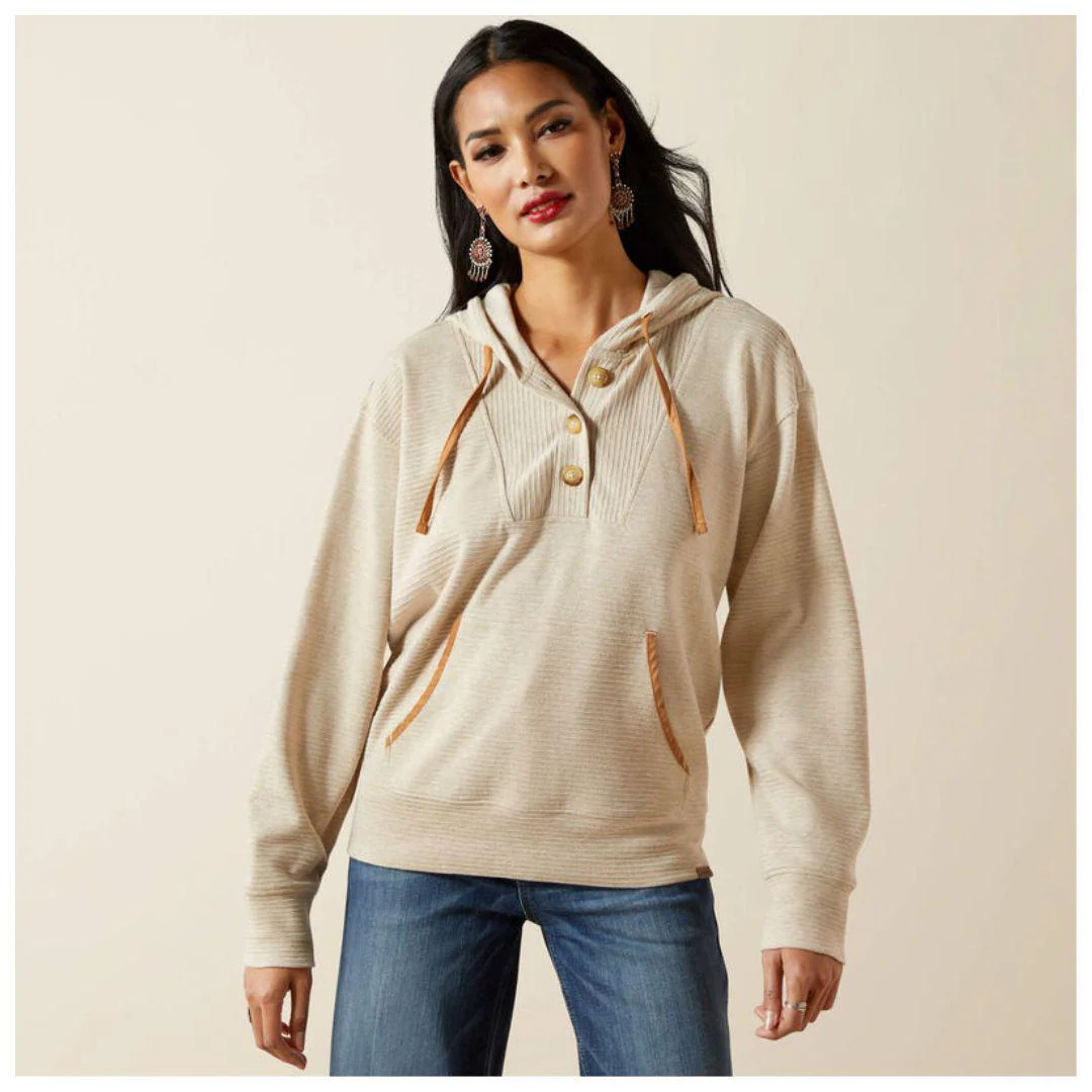 Ariat Women's Ottoman Hoodie - OATMEAL HEATHER - Image 5