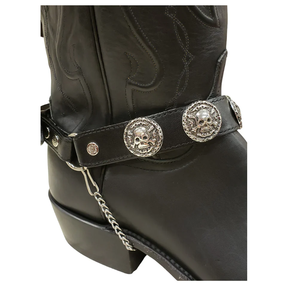 Austin Accent Leather Boot Bracelet With Skull Conchos