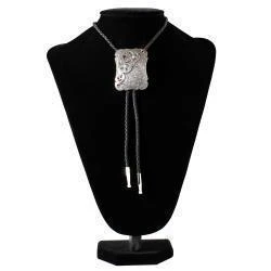 Double S Bolo Tie Flower Stone
