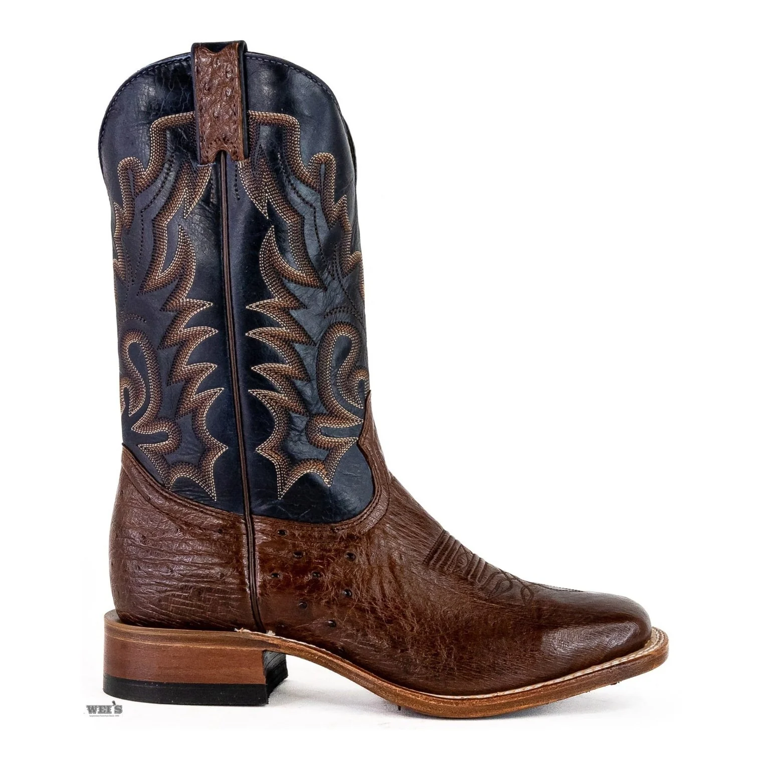 Boulet Men's Cowboy Boots 13" Exotic Ostrich Belly Roper Heel Wide Square Toe 7509 - Image 3