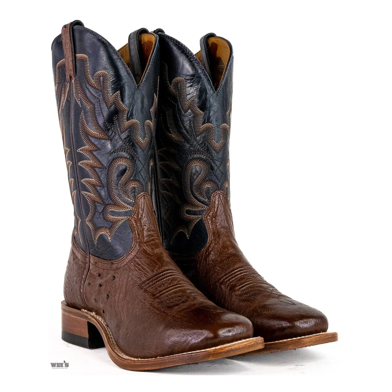 Boulet Men's Cowboy Boots 13" Exotic Ostrich Belly Roper Heel Wide Square Toe 7509 - Image 4