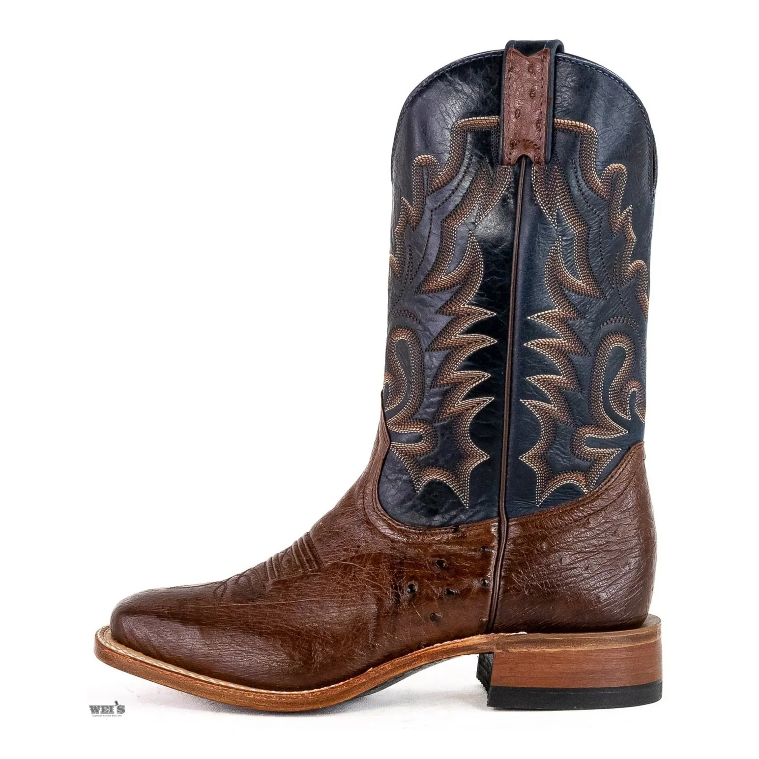 Boulet Men's Cowboy Boots 13" Exotic Ostrich Belly Roper Heel Wide Square Toe 7509 - Image 5