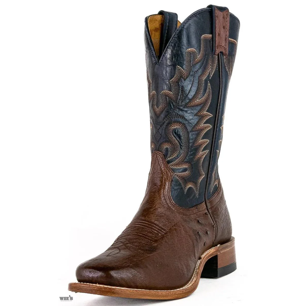 Boulet Men's Cowboy Boots 13" Exotic Ostrich Belly Roper Heel Wide Square Toe 7509 - Image 7