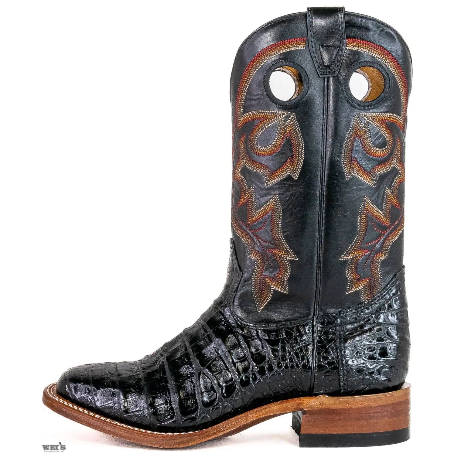 Boulet Men's Cowboy Boots 13" Exotic Caiman One-Piece Roper Heel Wide Square Toe - Image 2