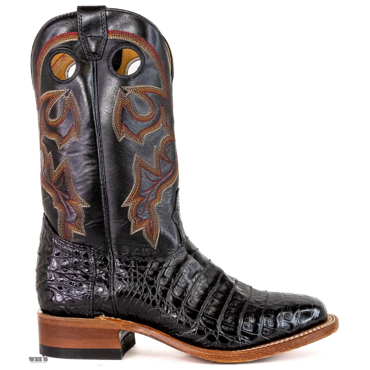 Boulet Men's Cowboy Boots 13" Exotic Caiman One-Piece Roper Heel Wide Square Toe - Image 3