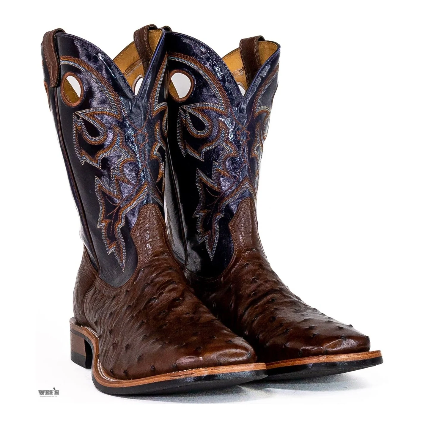 Boulet Men's Cowboy Boots 13" Exotic Ostrich Wide Roper Heel Square Toe -CLEARANCE - Image 3
