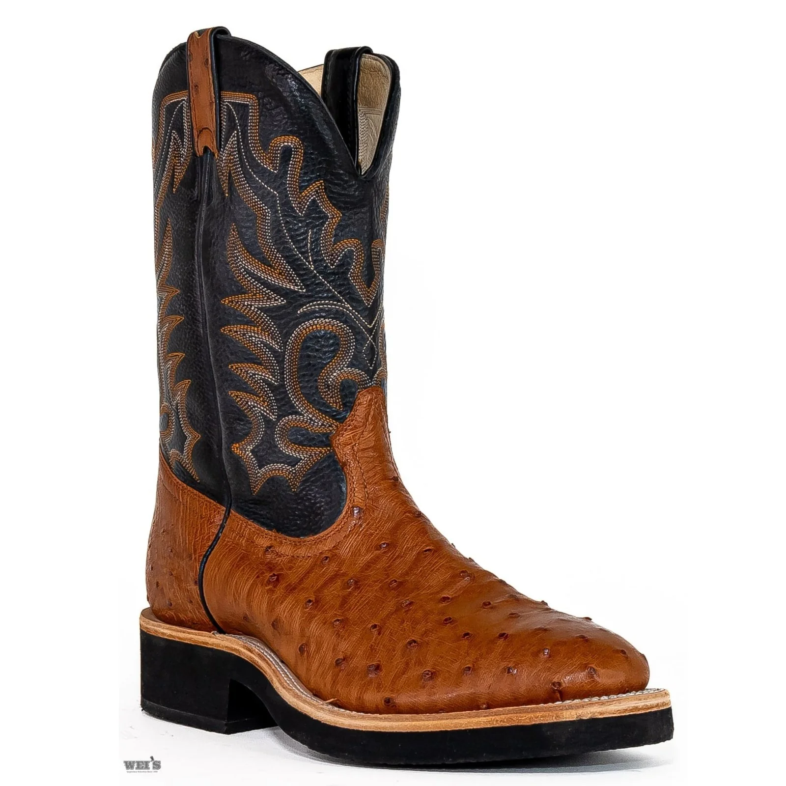 Boulet Men's Cowboy Boots 14" Exotic Ostrich Roper Heel U Toe Crepe Sole -CLEARANCE