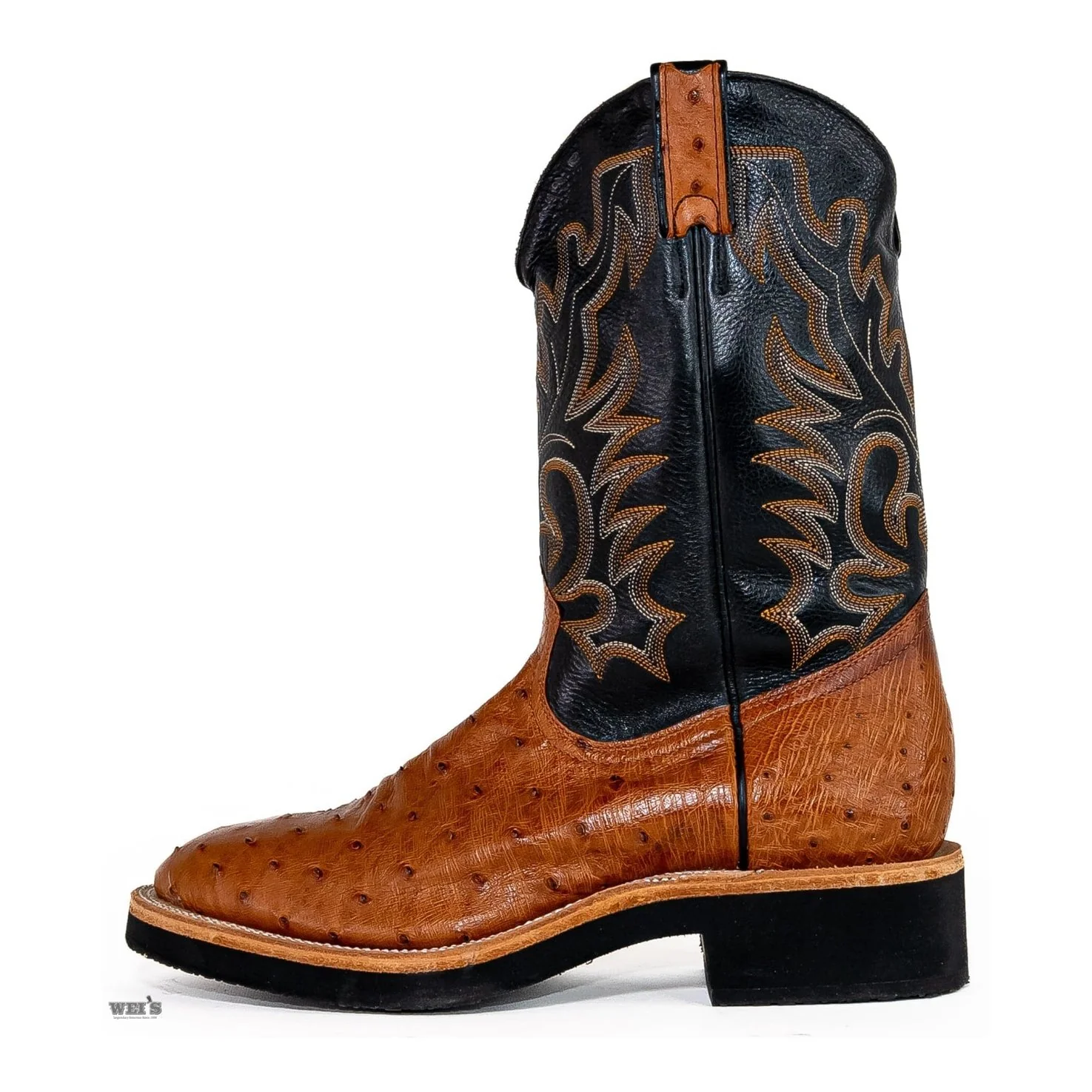 Boulet Men's Cowboy Boots 14" Exotic Ostrich Roper Heel U Toe Crepe Sole -CLEARANCE - Image 2