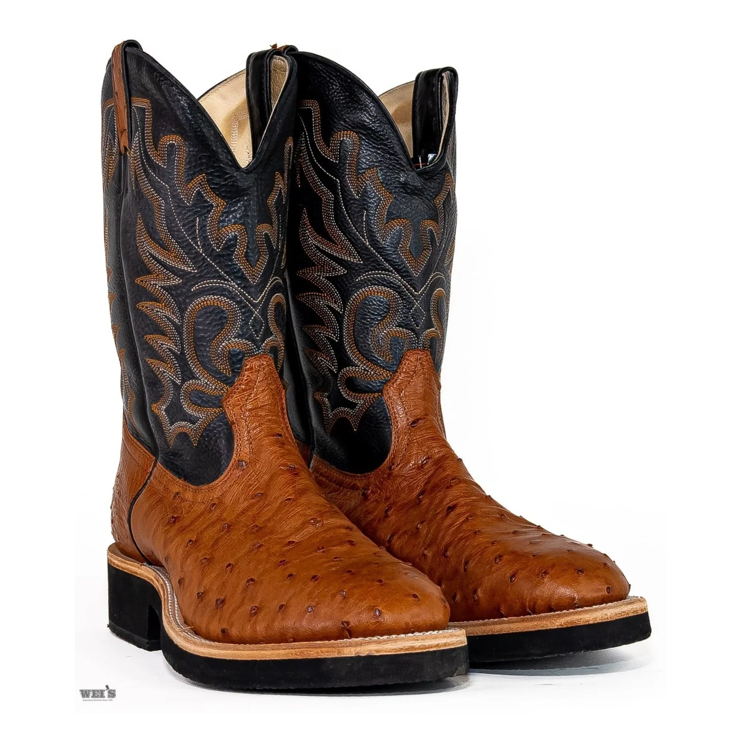 Boulet Men's Cowboy Boots 14" Exotic Ostrich Roper Heel U Toe Crepe Sole -CLEARANCE - Image 6
