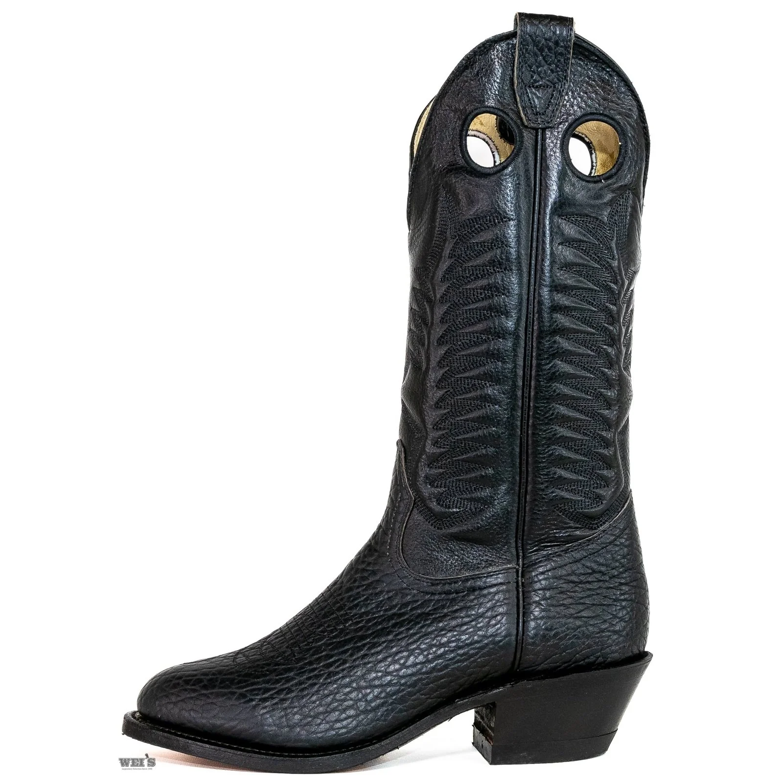 Boulet Men's Cowboy Boots Bullhide with Toe Embroidery Cowboy Heel R Toe in Black - Image 3