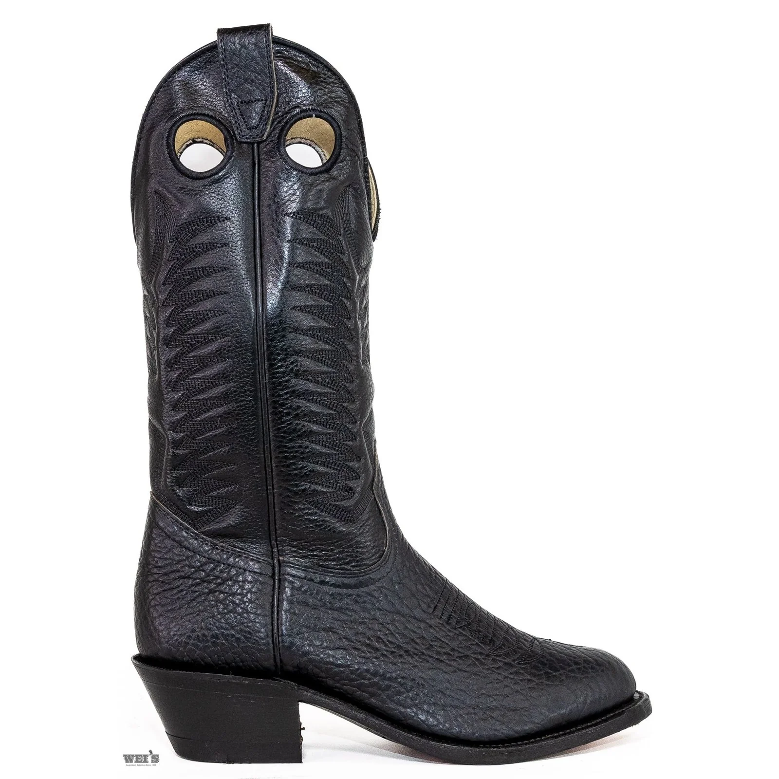 Boulet Men's Cowboy Boots Bullhide with Toe Embroidery Cowboy Heel R Toe in Black - Image 4