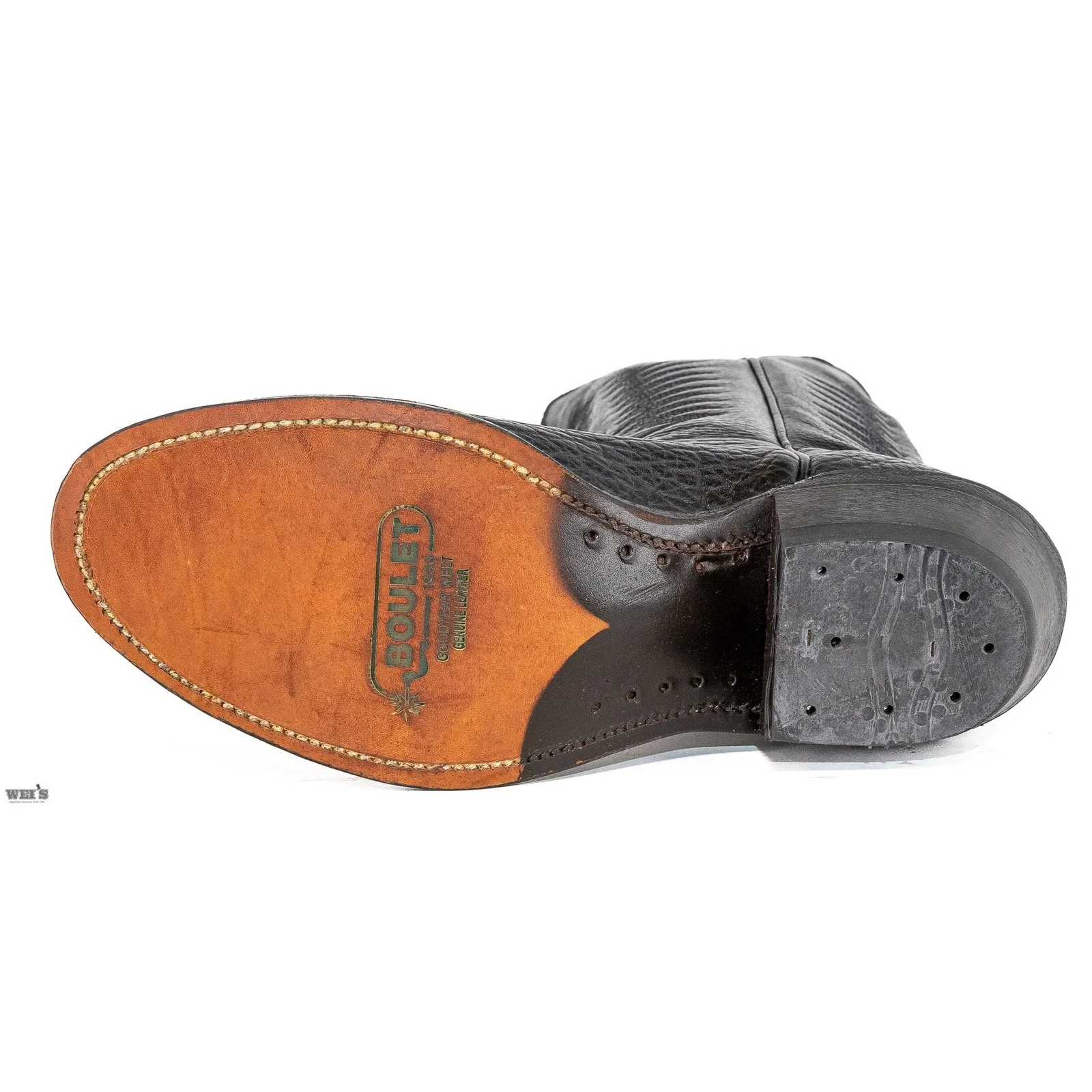 Boulet Men's Cowboy Boots Bullhide with Toe Embroidery Cowboy Heel R Toe in Black - Image 5