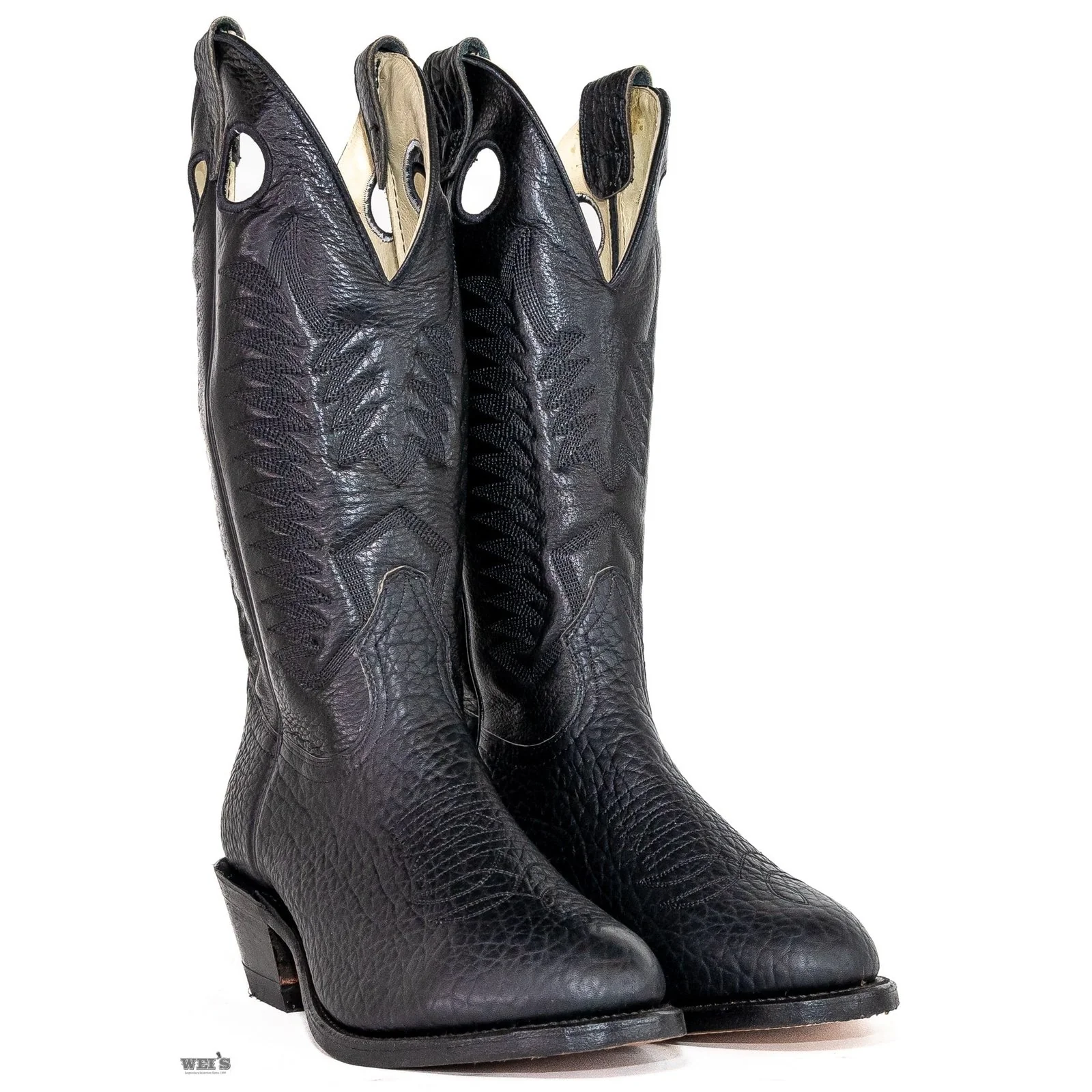 Boulet Men's Cowboy Boots Bullhide with Toe Embroidery Cowboy Heel R Toe in Black - Image 6