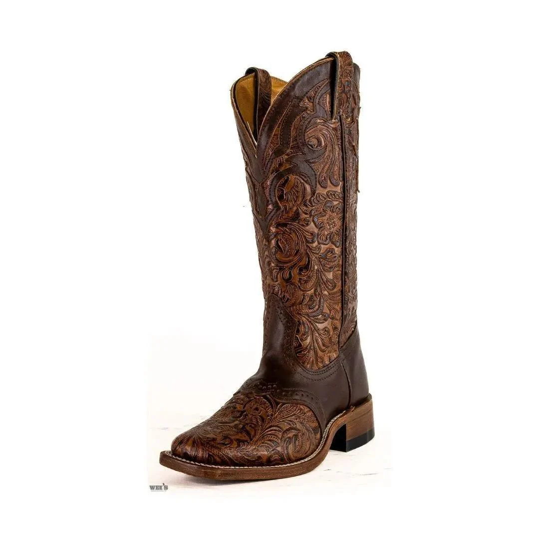 Boulet Women's Cowgirl Boots 14" Cowhide Tooled / Embossed Wide Square Toe Roper Heel - Image 5