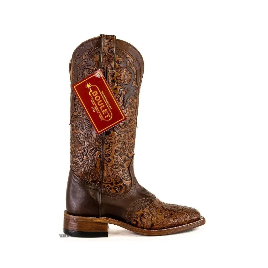 Boulet Women's Cowgirl Boots 14" Cowhide Tooled / Embossed Wide Square Toe Roper Heel - Image 7