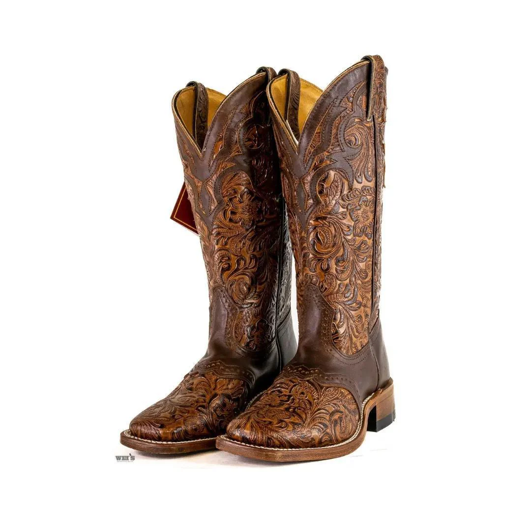 Boulet Women's Cowgirl Boots 14" Cowhide Tooled / Embossed Wide Square Toe Roper Heel - Image 8