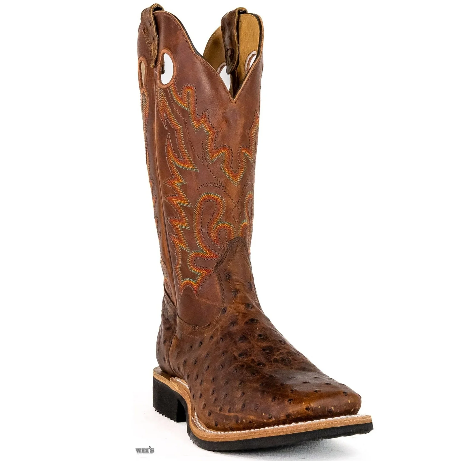Boulet Men's Cowboy Boots 14" Exotic Ostrich Roper Heel Wide Square Toe Rubber Sole -CLEARANCE