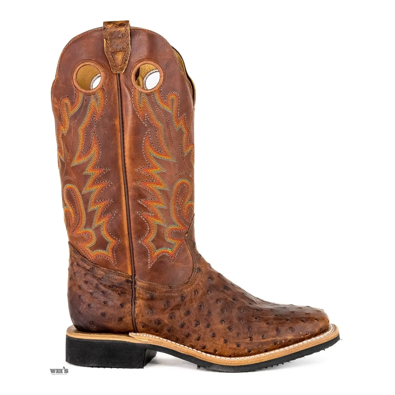 Boulet Men's Cowboy Boots 14" Exotic Ostrich Roper Heel Wide Square Toe Rubber Sole -CLEARANCE - Image 2