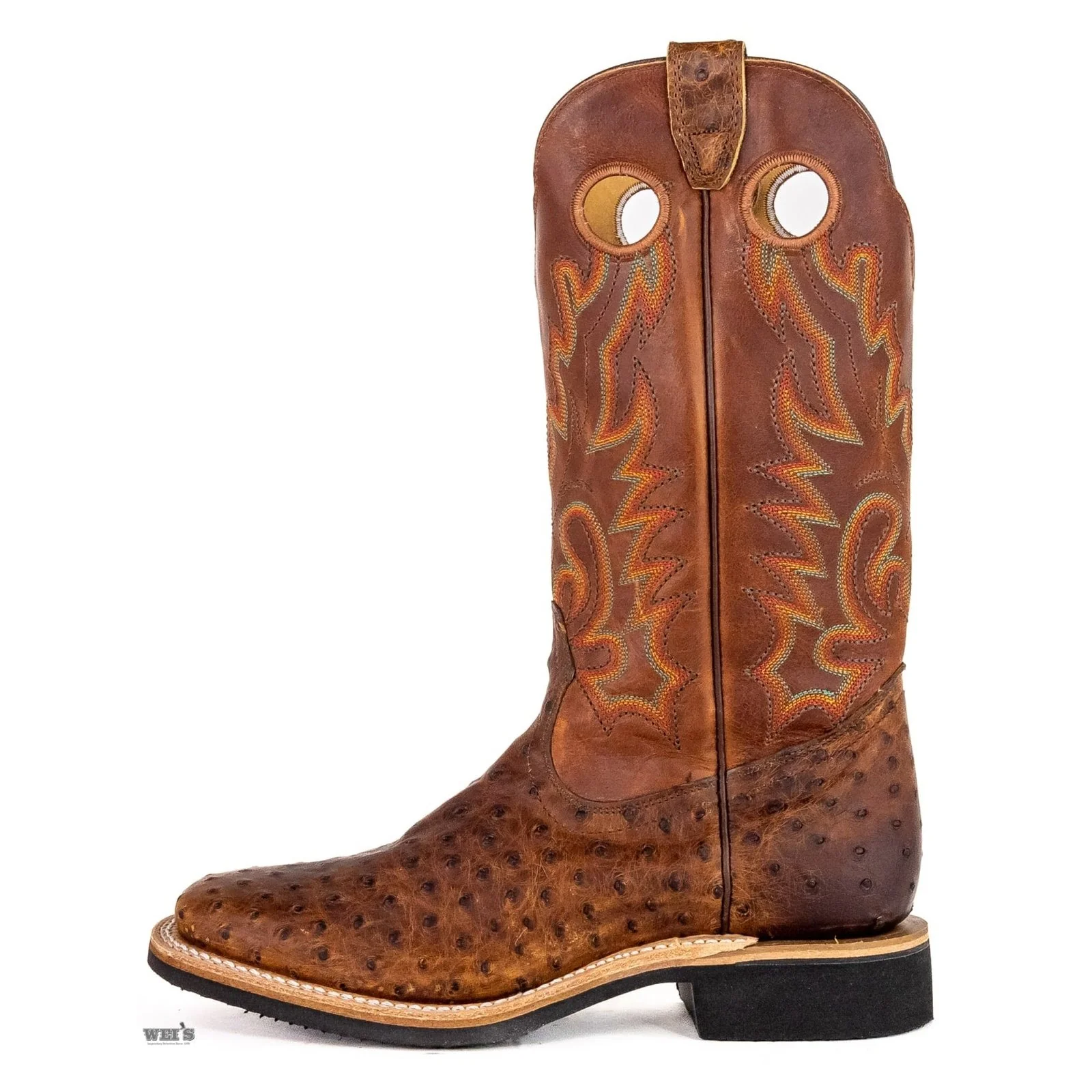 Boulet Men's Cowboy Boots 14" Exotic Ostrich Roper Heel Wide Square Toe Rubber Sole -CLEARANCE - Image 4