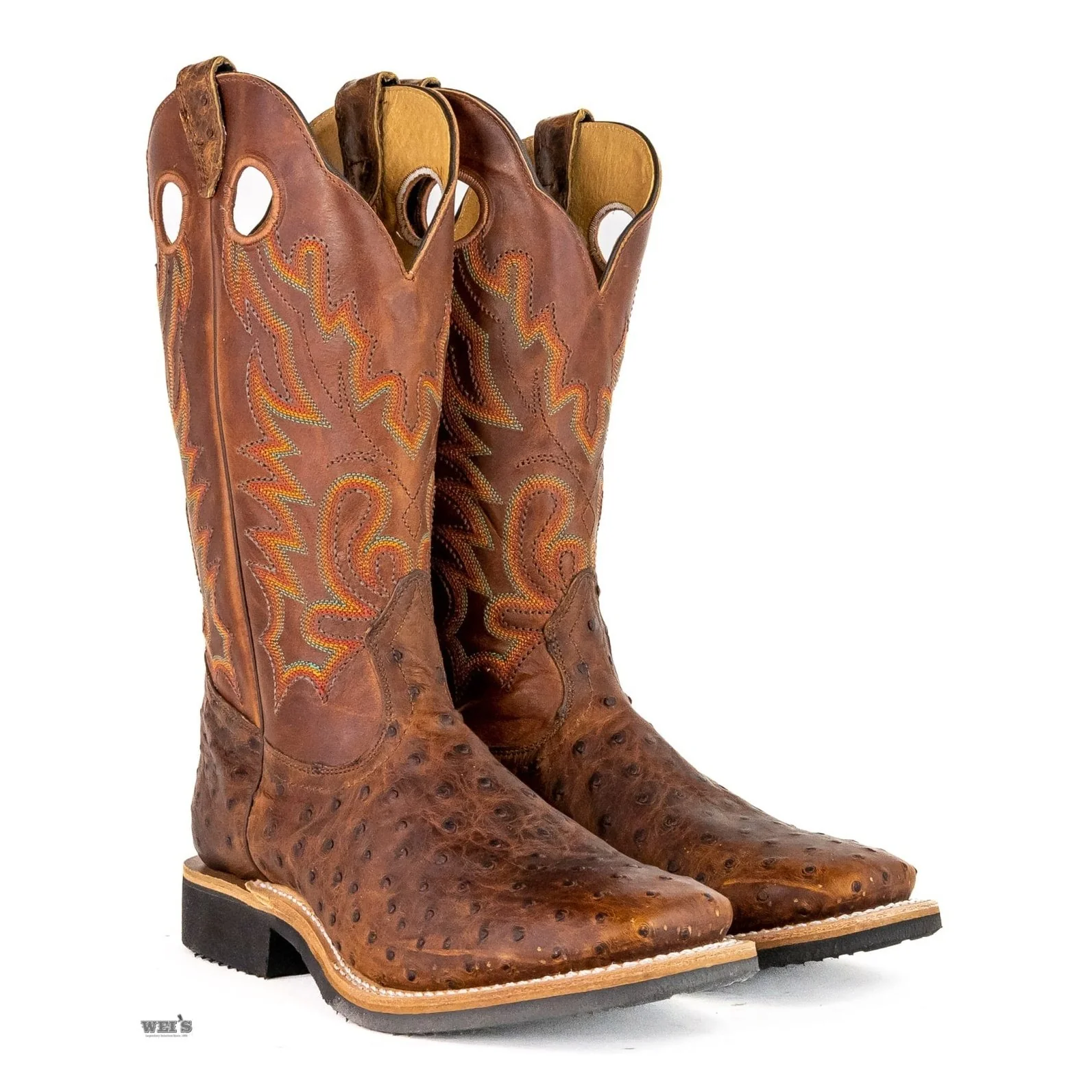 Boulet Men's Cowboy Boots 14" Exotic Ostrich Roper Heel Wide Square Toe Rubber Sole -CLEARANCE - Image 5