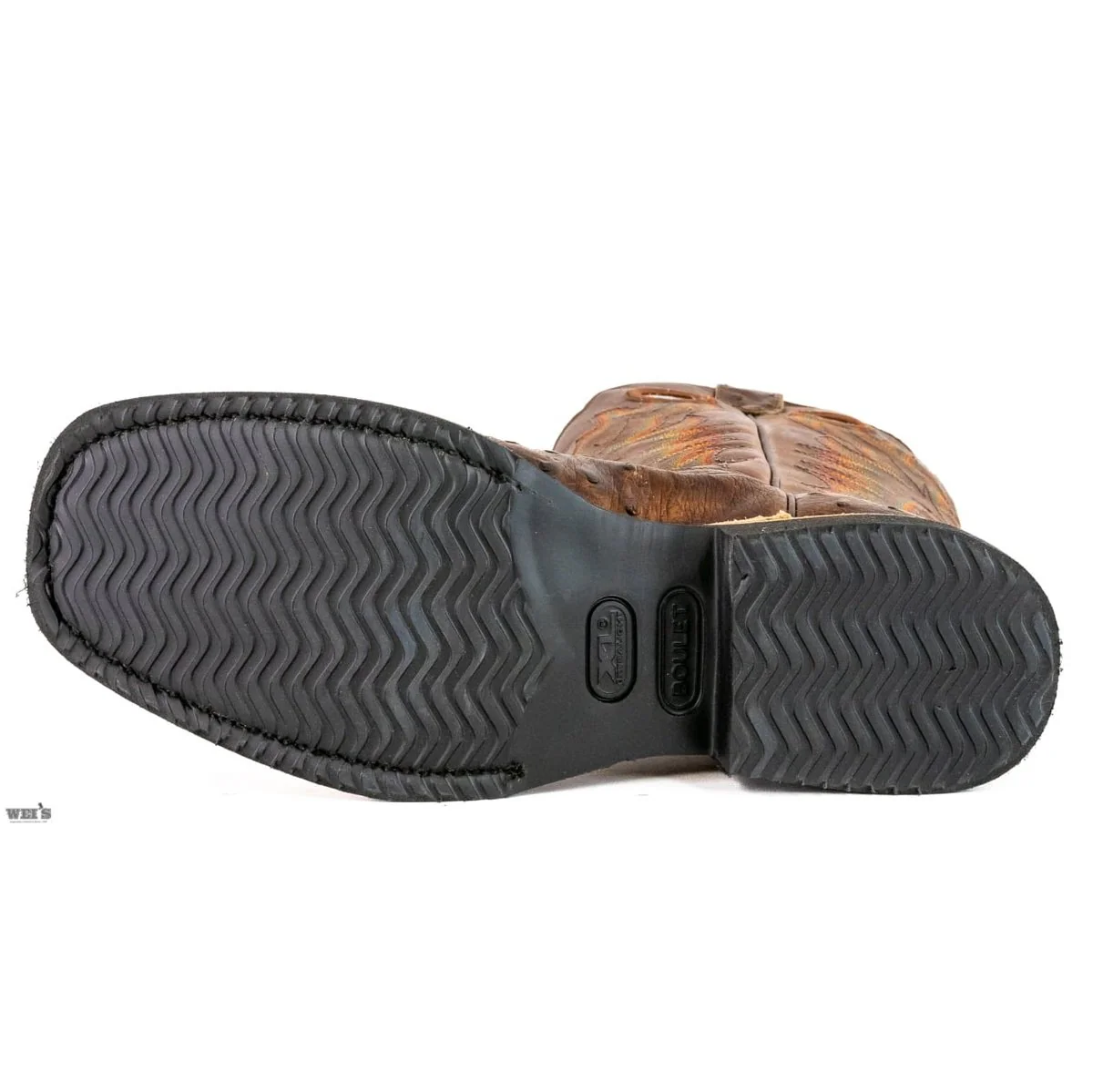 Boulet Men's Cowboy Boots 14" Exotic Ostrich Roper Heel Wide Square Toe Rubber Sole -CLEARANCE - Image 6