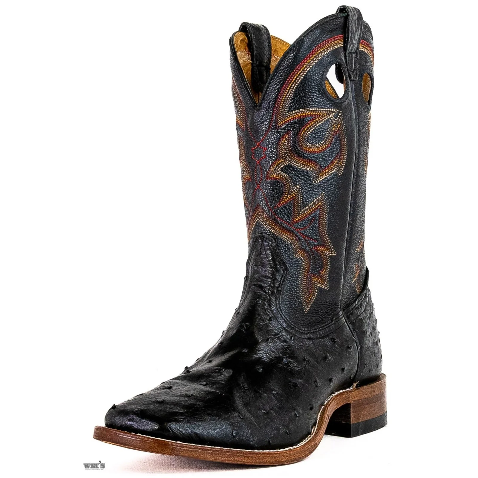 Boulet Men's Cowboy Boots 13" Exotic Ostrich Wide Roper Heel Square Toe -CLEARANCE