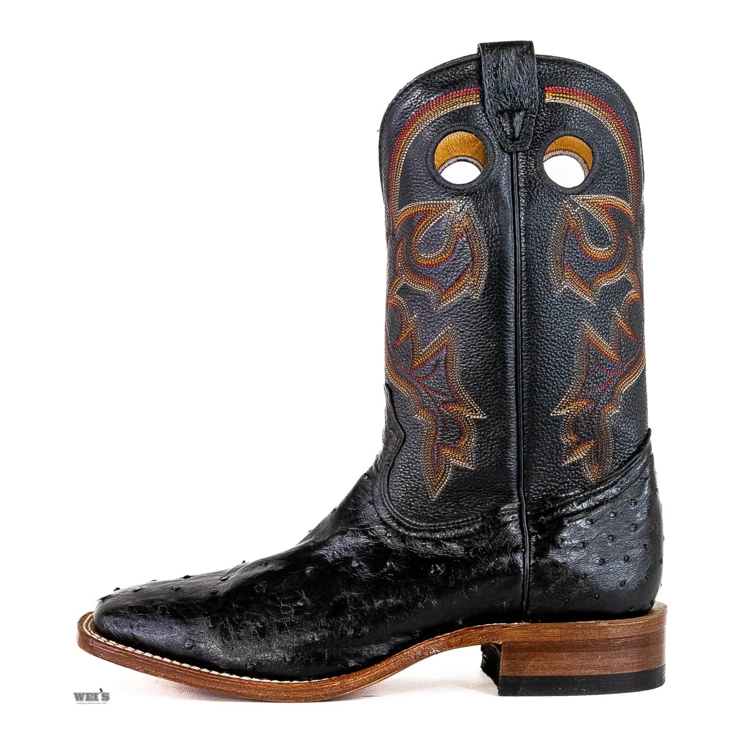 Boulet Men's Cowboy Boots 13" Exotic Ostrich Wide Roper Heel Square Toe -CLEARANCE - Image 4