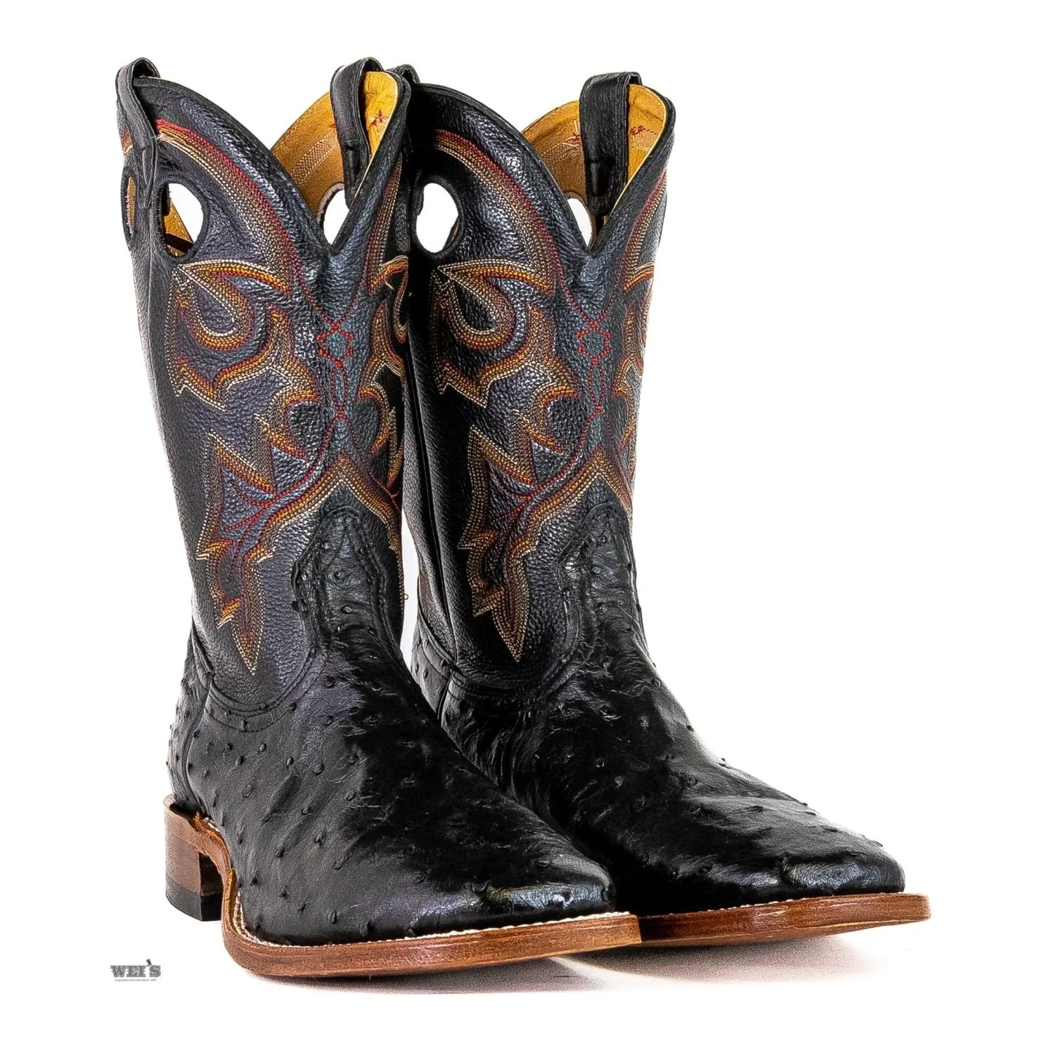 Boulet Men's Cowboy Boots 13" Exotic Ostrich Wide Roper Heel Square Toe -CLEARANCE - Image 5