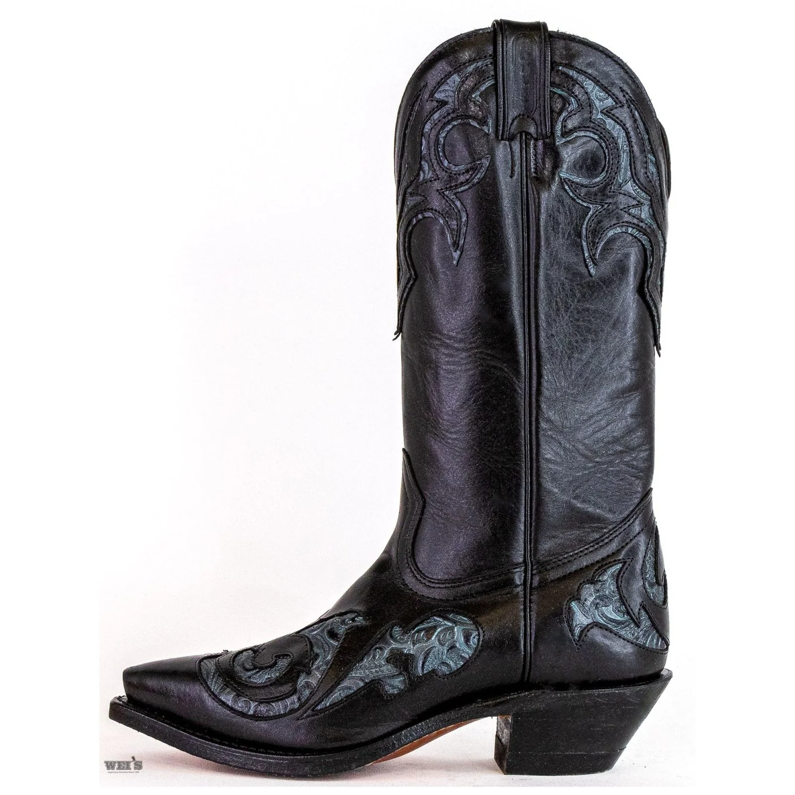 Boulet Women's Cowgirl Boots 11" Cowhide Teal Inlay Snip Toe Cowboy Heel -Clearance - Image 3