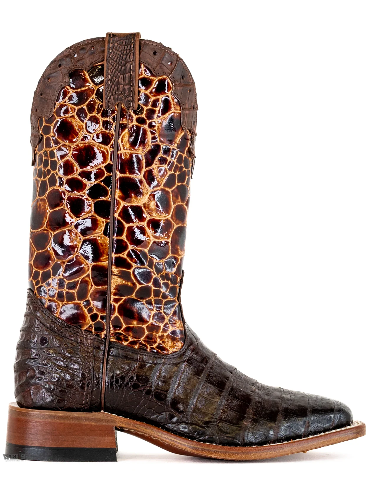 Boulet Women's Cowgirl Boots 11" Exotic Caiman Faux Sea Turtle Wide Square Toe - Image 2