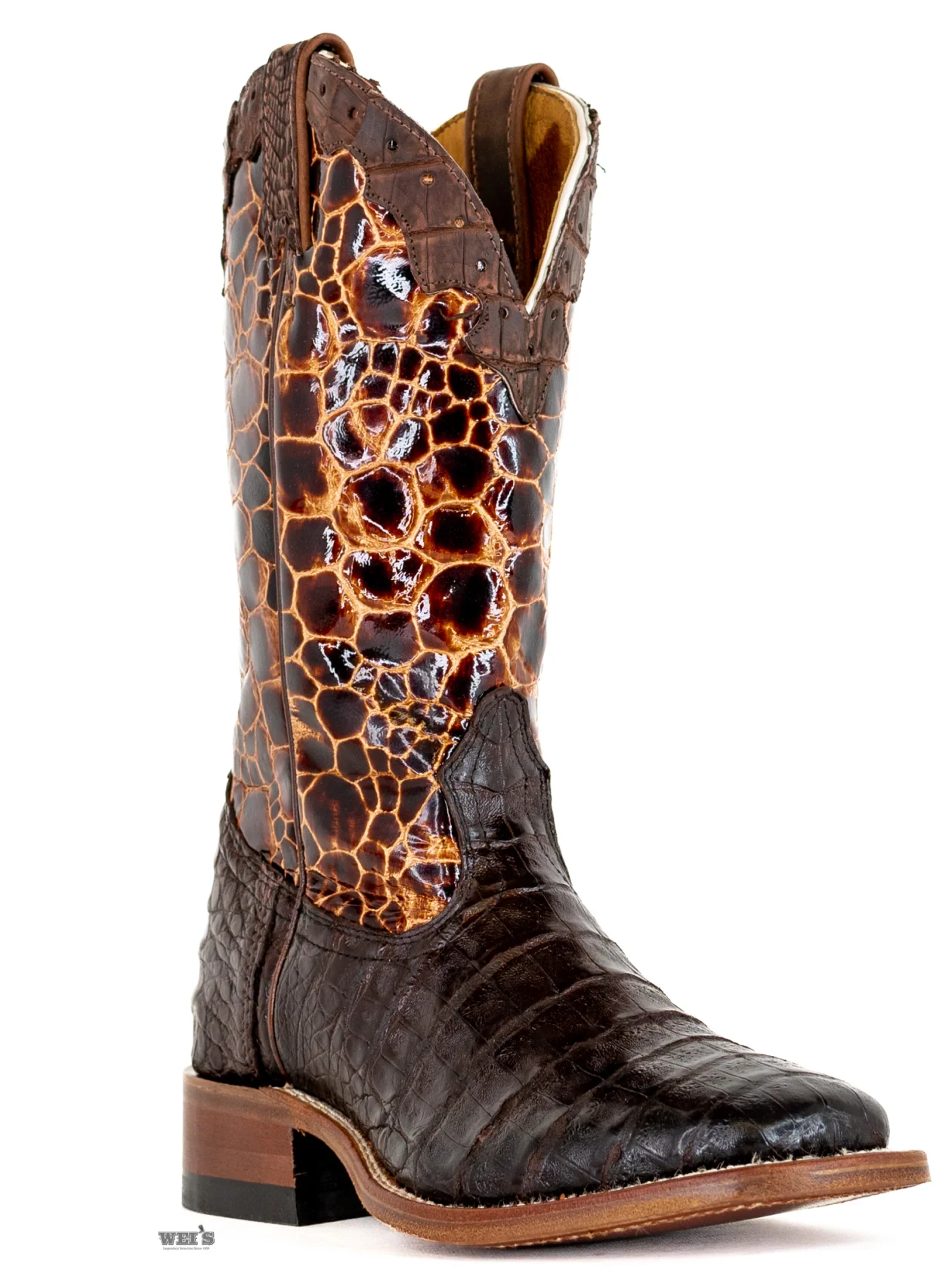 Boulet Women's Cowgirl Boots 11" Exotic Caiman Faux Sea Turtle Wide Square Toe - Image 3