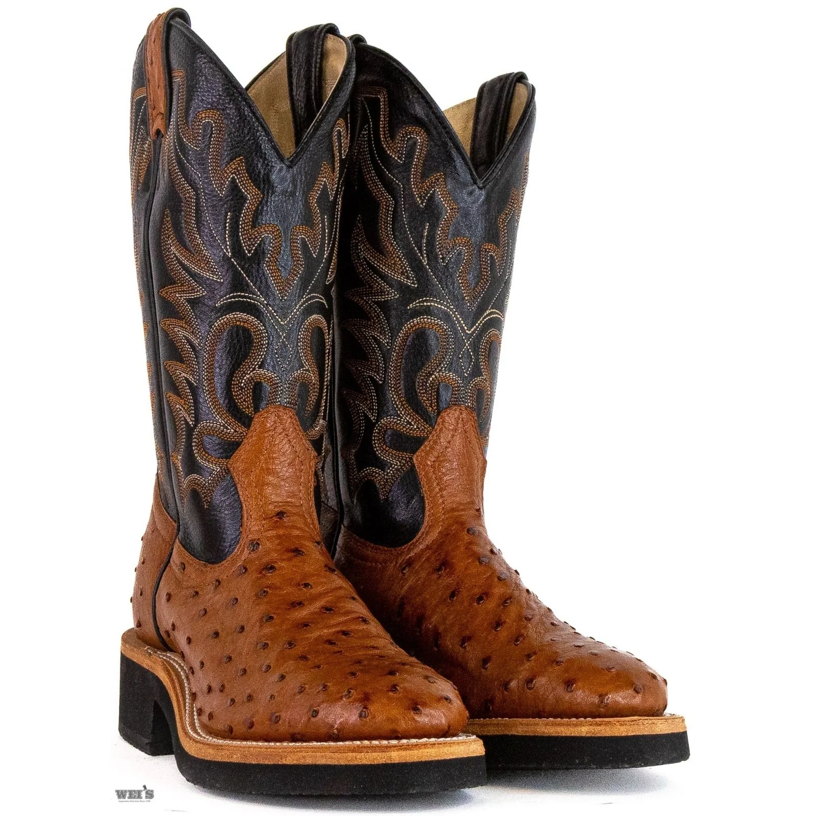 Boulet Women's Cowgirl Boots 11" Exotic Ostrich U Toe Roper Heel Crepe Sole 2309