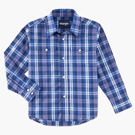 Wrangler Boy’s Shirt Western Long Sleeve Snaps Plaid Shirt -CLEARANCE
