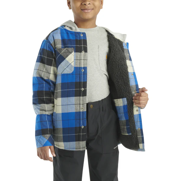 Carhartt Boy's Long Sleeve Flannel Button Down Hooded Shirt Jacket - Image 5