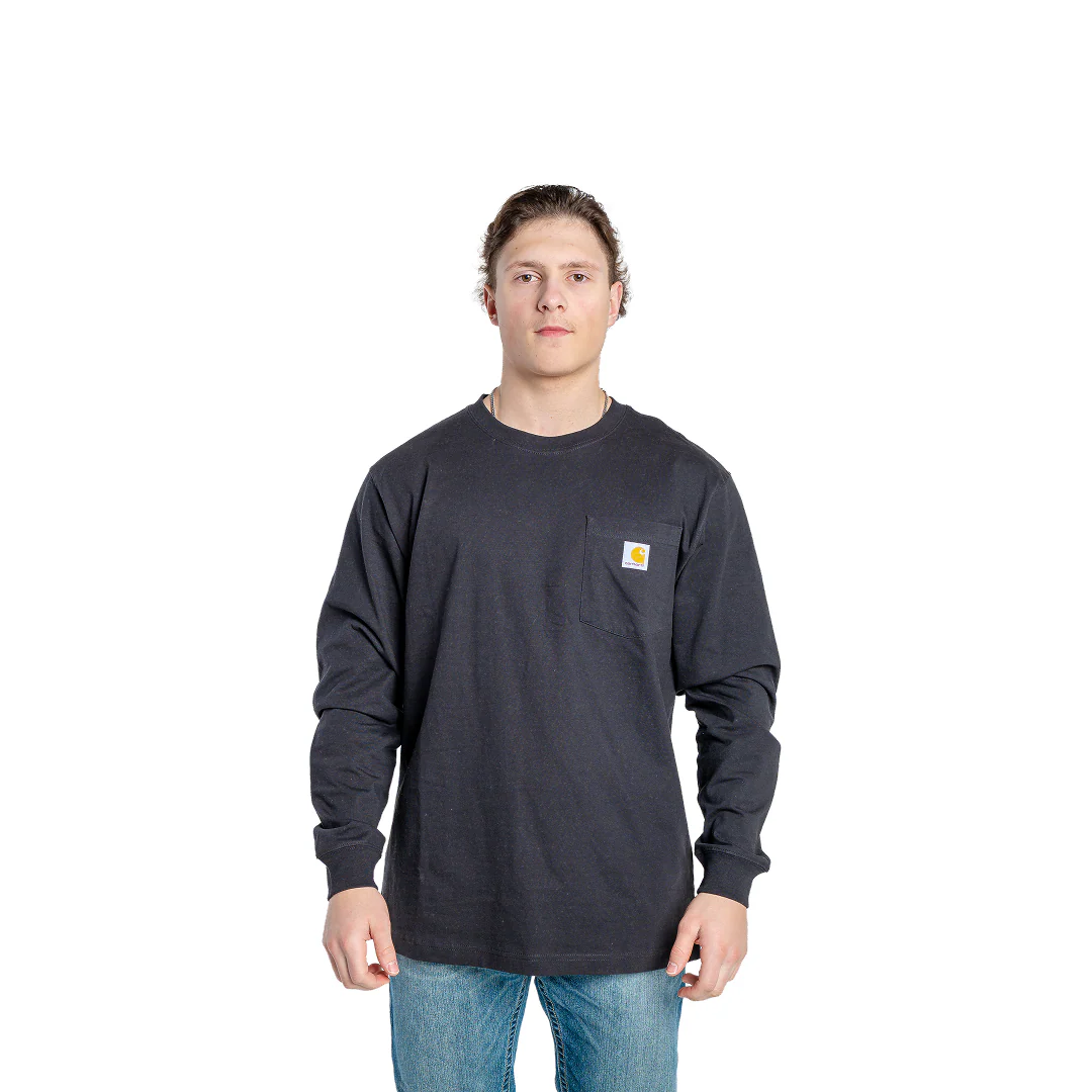 Carhartt Men's Loose Fit Heavyweight Black Long Sleeve Pocket T-Shirt - Image 2
