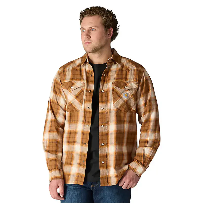 Carhartt Montana Rugged Flex™ Relaxed Fit Lightweight Long-Sleeve Snap-Front Plaid Shirt - Image 3