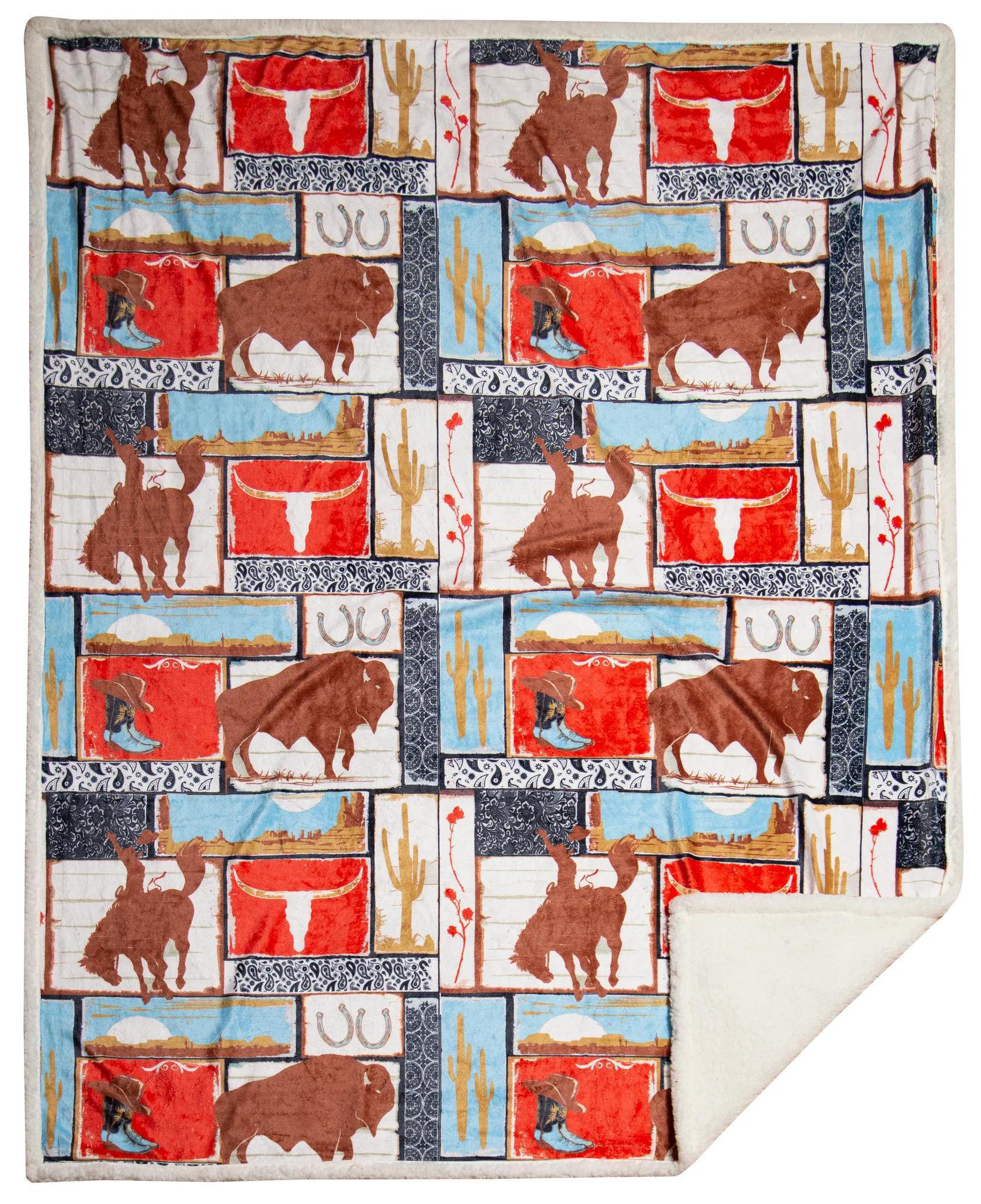 Carstens Wrangler Vintage Western Sherpa Throw Blanket