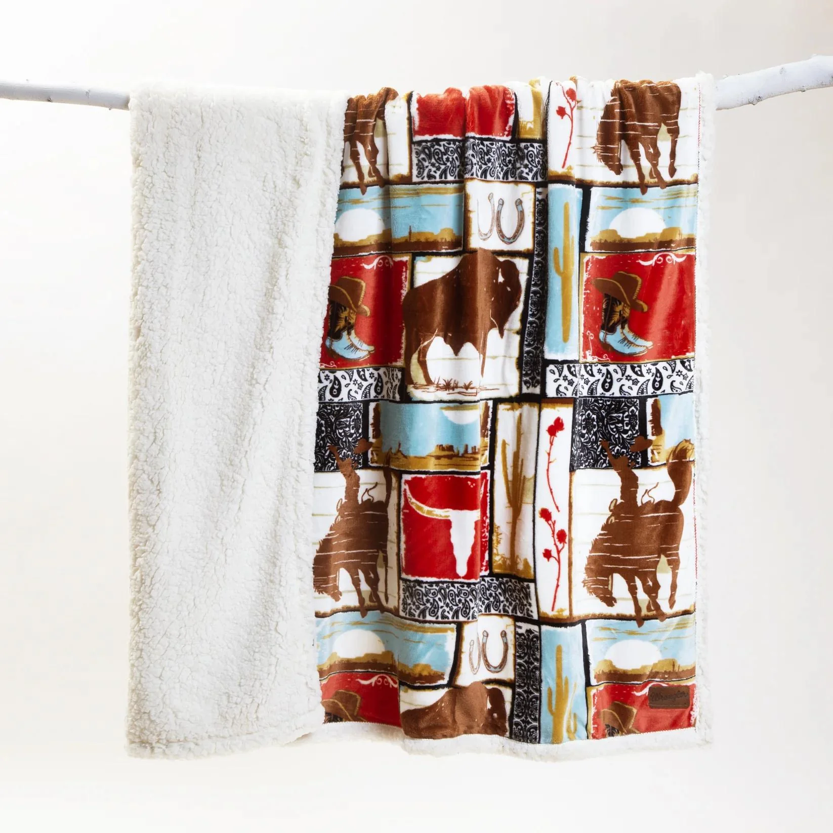 Carstens Wrangler Vintage Western Sherpa Throw Blanket - Image 2