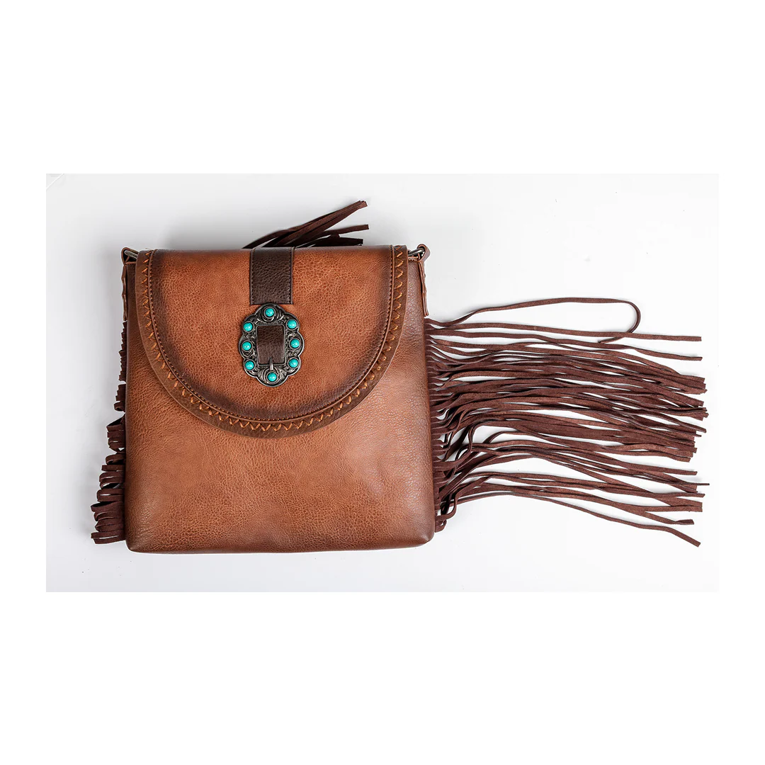 Catchfly Women's Crossbody Leather Purse With Buckle And Fringe - Image 2