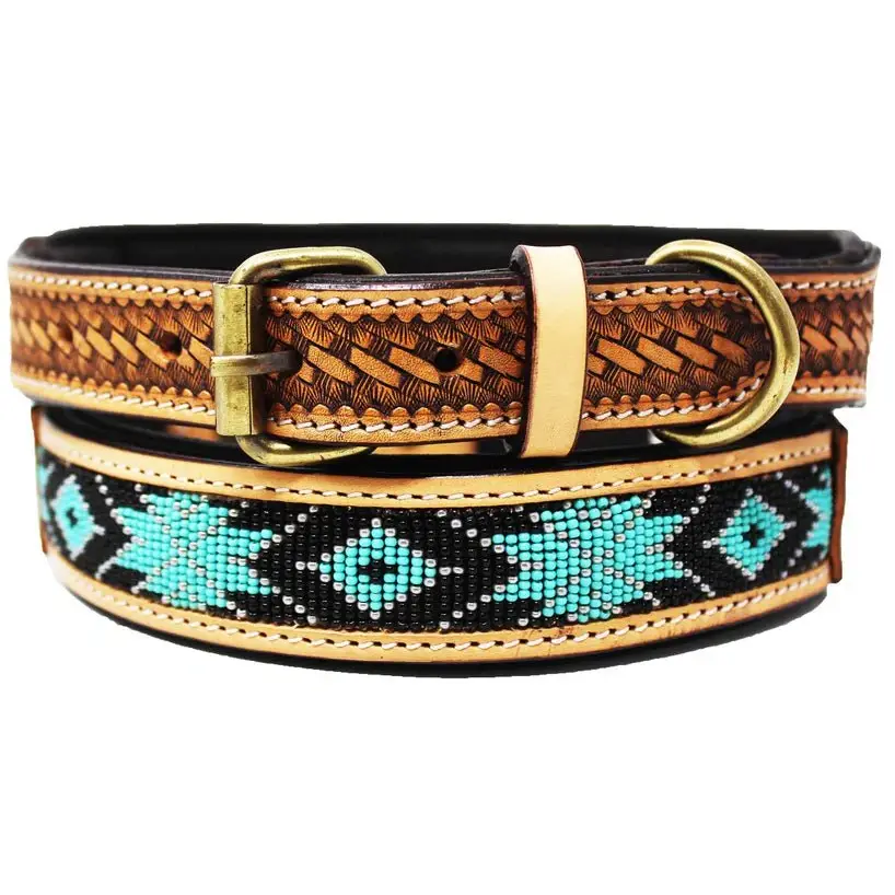 Challenger Dog Collar Leather Beaded