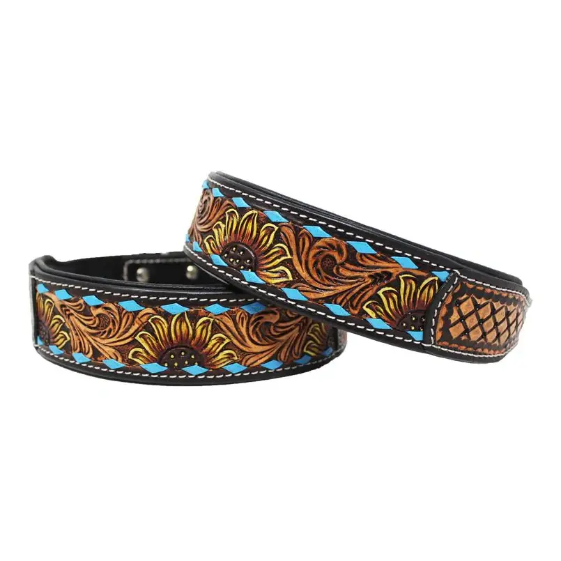 Challenger Dog Collar Padded Leather Sunflowers