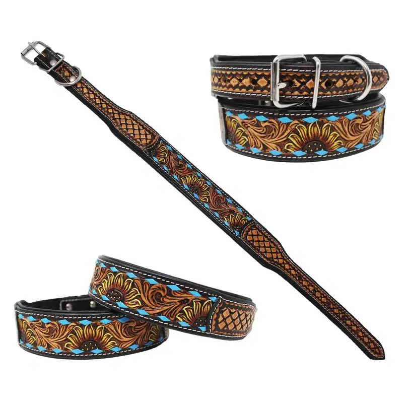 Challenger Dog Collar Padded Leather Sunflowers - Image 2